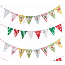 christmas banner paper flag Red stripe green dots garland bunting banners