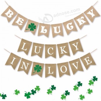 Großhandel monogrammiert Sackleinen natürliche Jute glücklich St.patrick's Day grün sein Glück Banner Ammer Haus Fahnen Party Dekoration