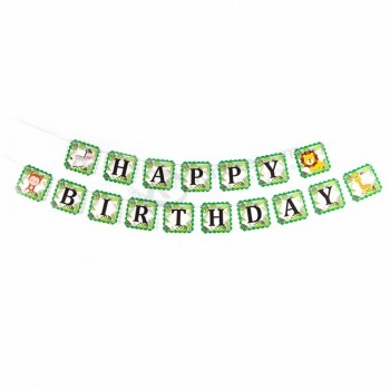estilo de la selva feliz cumpleaños bunting fiesta de cumpleaños banner de papel