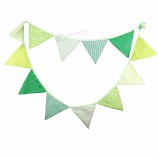 3.2M/10.5Ft green floral fabric flags pennant bunting banner garlands for wedding, birthday party, outdoor & home decoration