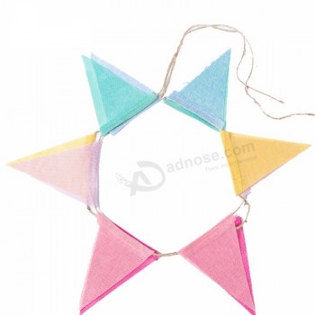 high quality linen fabric mini triangle pennant bunting flags