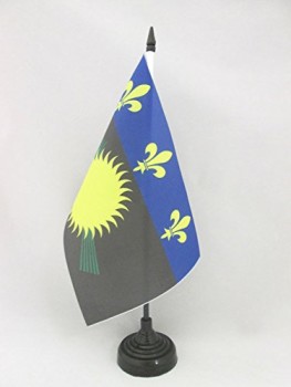 Guadeloupe tafelvlag 5 '' x 8 '' - Franse regio Guadeloupe bureauvlag 21 x 14 cm - zwarte plastic stok en voet