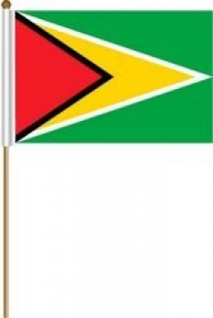 Guyana bandera grande de 12 X 18 pulgadas con palos de país en un palo de madera de 2 pies ... poliéster de gran calidad