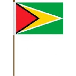 Guyana große 12 x 18 Zoll Land Stick Flagge Banner auf einem 2 Fuß Holzstab .. große Qualität Polyester