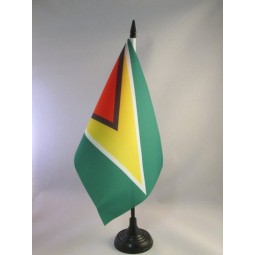 Guyana Table Flag 5'' x 8'' - Guyanese Desk Flag 21 x 14 cm - Black Plastic Stick and Base