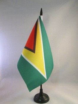 Guyana tafelvlag 5 '' x 8 '' - Guinese bureauvlag 21 x 14 cm - zwarte plastic stok en voet