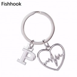 heart shaped wave heart chic ECG heartbeat letter pendants 26 alphabet initial keychain Car pendant jewelry keychain