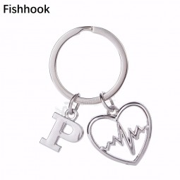 herzförmige welle herz chic EKG herzschlag brief anhänger 26 alphabet initial keychain Auto anhänger schmuck keychain