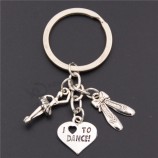antiek zilver balletdanser ballerina met dansschoenen hanger sleutelhanger hart Ik hou van dansen charmes sleutelhanger sieraden