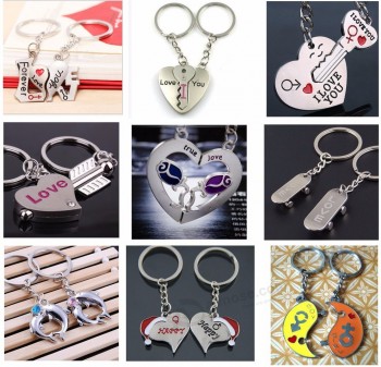 2 Pcs/Pair Couple Keychain For Lovers Key Chain Ring Holder Best Friends Christmas gift