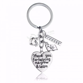 apple keychain 'thank You For helping Me grow&learn' ruler abc book charm pendant keychain heart keyring Key chains gift teacher