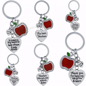 Appreciation Teachers Keychain Apple Love Heart Charm Keyring Thank You Teacher Key Chain Ring Holder Jewelry Teacher's Day Gift
