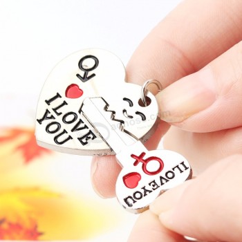 1 대 새로운 부부 당신을 사랑합니다 편지 열쇠 고리 심장 열쇠 고리 은빛 애호가 사랑 키 체인 기념품 발렌타인 데이 선물