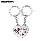 2 stks / set Rood hart hanger sleutelhanger letters Big little Sis Sleutelhanger sleutelhanger sieraden cadeau voor zus beste vriend