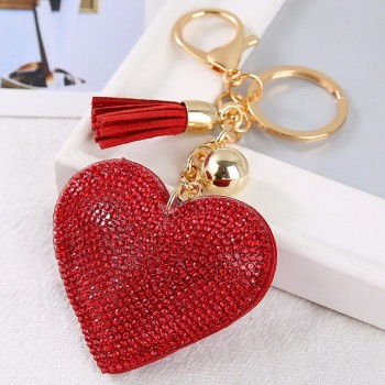 fashion Car play full crystal rhinestone heart Key chain bling gold silver chain keychain Bag Car hanging pendant jewelry