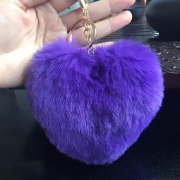 großer flaumiger Herz keychain Pompomfrauen künstlicher Kaninchen Pelz-Autoschlüsselring-Handtaschenanhänger Pompon Schlüsselketten nettes Schmuckgeschenk