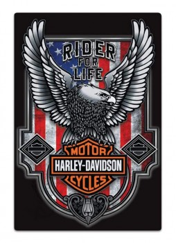 harley-davidson всадник для жизни с тиснением флаг олово знак, 12 х 18 дюймов