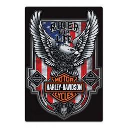 harley-davidson rider for life embossed flag Tin sign, 12 x 18 inches