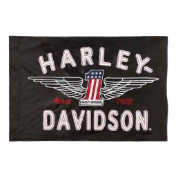 harley-davidson embroidered frayed estate winged #1 flag, 3 x 5 ft. black
