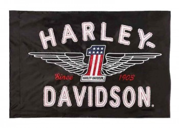 harley-davidson bordada propriedade desfiada alada bandeira # 1, 3 x 5 pés preto