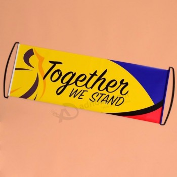 Publicidad promocional mano enrollar banner banner de desplazamiento de mano