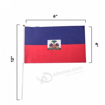 Logotipo personalizado barato qualquer tamanho uso ao ar livre bandeira da onda da mão do haiti para promoção
