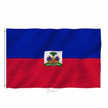 Poliéster de suspensão ao ar livre de impressão digital feita sob encomenda interior 3x5ft bandeira nacional do haiti