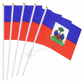 Haïti stick vlag, 5 PC hand held nationale vlaggen op stick 14 * 21cm