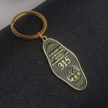 Twin Peaks The Great Northern Hotel Room 315 Keychain Gold Letter Logo Key Chain custom
