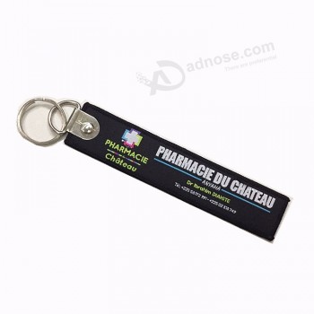 double logo design fabric merrow border woven Key holder embroidered keychain For airplane