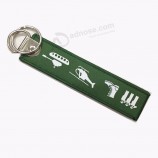 핸드백을위한 금속 반지 merrow 국경 두 배 편 들어 진 편지 로고에 의하여 길쌈되는 직물 keychain