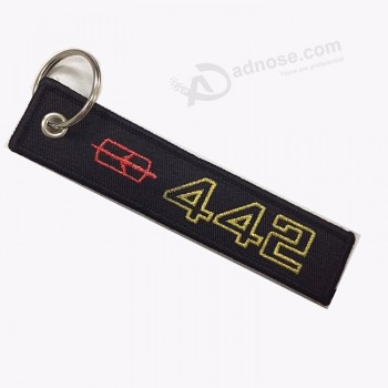 custom brand name embroidered woven keychain for motorcycle car