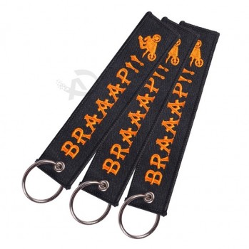 Brand Name Logo Shape Crew Twill Machine Embroidered Woven Fabric Airplane Keychains