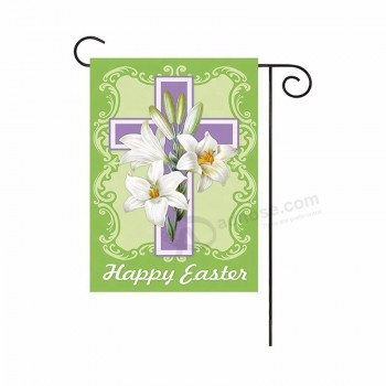 lirios de pascua decorativos cruz blanca religiosa primavera vacaciones personalizado jardín bandera