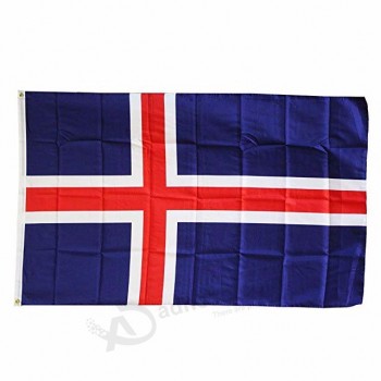 Red white and blue cross Iceland country flag with two grommets