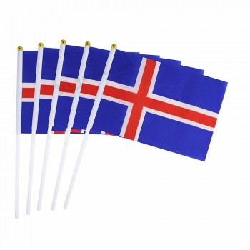 polyester iceland hand waving flag with plastic pole