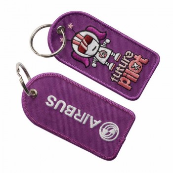 cheap custom logo woven embroidered embroidery patch keychain keyring key tag
