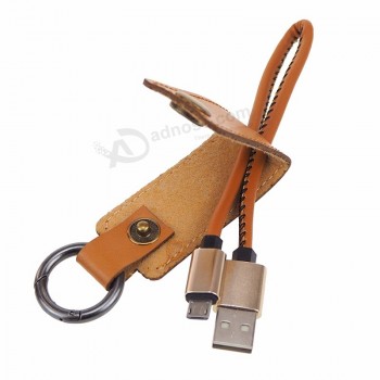 Großhandel benutzerdefinierte hochwertige tragbare Micro-USB-Ladedaten Leder Schlüsselbund USB-Kabel für Android-Handys