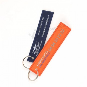 선전용 도매 주문 두 배 옆 자수 직물 keychain / keytag / keyring