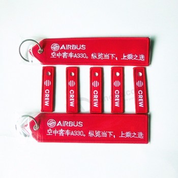 Großhandelspreiswertes kundengebundenes personalisiertes Gewebe bessert gesponnenes Doppelseitenstickerei keychain keyring keytag aus