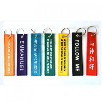 wholesale custom double side embroidery fabric keychain / keytag / keyring