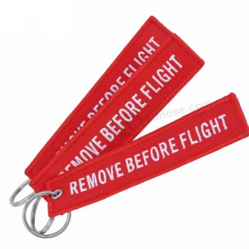 remover antes do vôo personalizado chaveiro chaveiro bordado carta chaveiro jóias aviação tags chaveiros safty tag