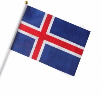 Custom Country Hand Held Iceland Flag With Plastic Pole