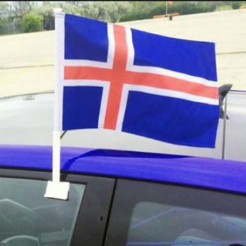 bandera de clip de la ventanilla del coche de Islandia de doble cara con asta de bandera