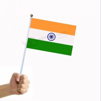14 * 21 cm fabrik verkauf auf lager billige glatte kante kleine indien nationale hand flagge