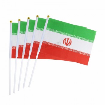 polyester hand held iran flags with plastic pole