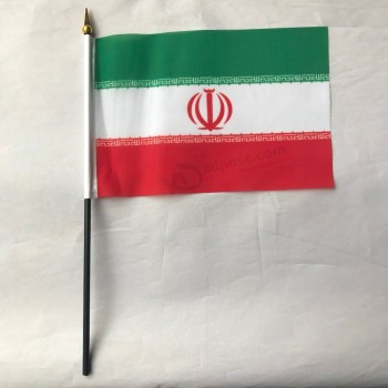Venta al por mayor de Irán poliéster banderas ondeando a mano 14 * 21 cm