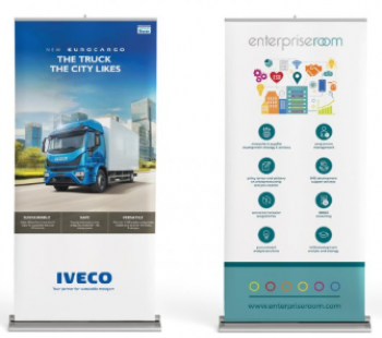carrinho de exposição iveco roll Up cartaz de banner de publicidade vertical iveco
