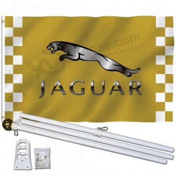 bandera, polo y montura de poliéster a cuadros de 3 'x 5' a cuadros de oro jaguar