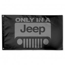 Graues Logo des Jeep Wranglers auf einer schwarzen Gartenflagge 3x5 FT Für dekorative Fahne des Innen- oder Feiertags im Freien
